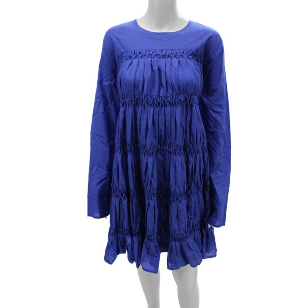 Merlette Women Mini Dress Blue Long Sleeve Crew Neck Pima Cotton Size M